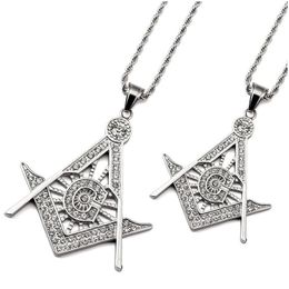Pendant Necklaces Couple Masonic Jewellery Mason Ag Emblem Symbol Hip Punk Rock Pendants Necklace With Shining Crystals Cz Stones Drop Dh9Y5