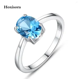 Cluster Rings Hoxisora 925 Sterling Silver Pigeon Egg Ring Set With Sky Blue Topaz Korean Simple Fashion Accessories