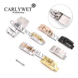 CARLYWET 16m x 9mm Brush Polish Stainless Steel Watch Band Buckle Deployment Clasp Steel For Bracelet Rubber Leather Strap Belt 309s