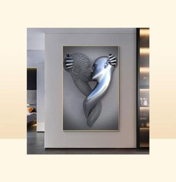 Paintings Couples Metal Figure Statue Canvas Painting Nordic Love Kiss Poster And Prints Sexy Body Wall Art Pictures For Living Ro1313410