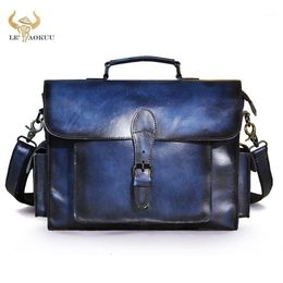 Men Genuine Leather Designer Business Briefcase 13 Laptop Document Case Vintage Commercia Attache Portfolio Crossbody Bag 20581 208I