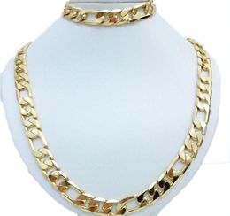 Necklace 24K Yellow Gold Filled Men039s Necklace Bracelet Set Figaro Curb Chain 2003903922039039240390392685951202713919