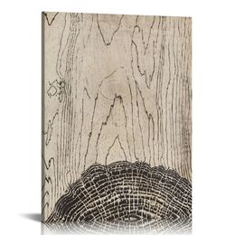 Vintage Wood Tree Rings Wall Art Set, Framed Canvas Paintings, Black and White Nature-Inspired Decorative for Modern Home Decor for Living Room, Bedroom, Dining Room