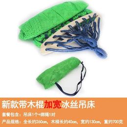 Hammocks Single and double layer nylon rope net hanger with short wooden stick swing chair outdoor indoor dormitory adult hanging H240530 CB38