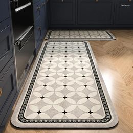 Carpets American Retro Geometric Pattern Floor Mat Kitchen Decor Quickly Dry Coffee Bar Pad Home Entrance Non Slip Doormat