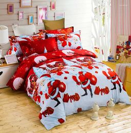 Bedding Sets Merry Christmas Set Cartoon Santa Claus Print Duvet Cover Red And Blue Home Bedroom Decoration Bed Linens Bedclothes