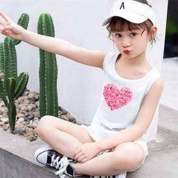 3-14years Girls Shiba Inu Print Tank Top Sports Undershirts Kids Cartoon Singlet Children Cute Dog Sleeveless T-shirt 168d64