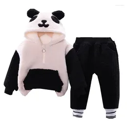 Clothing Sets Korean Style Baby Boy's Children Set Plus Velvet Kids Winter Thick Warm Suit Toddler Hooded Jacket Pants 2PCS Outfits