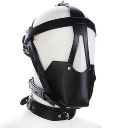 Black Leather Head Harness hood with Leather Muzzle and gag ball SM Bondage bdsm sex toys4656973