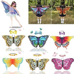 Scarves Wraps Fashion Face Masks Neck Gaiter Childrens colorful butterfly wing shawl polyester raincoat womens fairy roleplayingp WX5.29GATQ