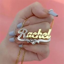 Necklaces Pendant Necklaces Custom Nameplate Double Colour Plated Necklace Personalised 3D For Women Customised Name Stainless Steel Jewellery