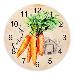 Wall Clocks Vintage Kraft Textured Farm Carrots Large Clock Dinning Restaurant Cafe Decor Round Silent Home Decoration