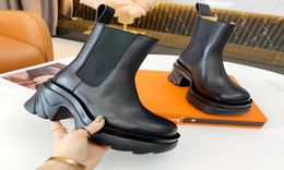 fashionville t2021101601 black genuine leather stretch short boot platform 9cm chunky heels calf skin fashion celeb choices slip o6133929