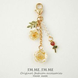 Ins 3D Rose Resin Camellia Pendant Chain Pearl Alloy For Women Car Key Holder Earphone Case Handbag Accessories