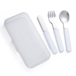 Dinnerware Sets Sublimation Children Cutlery Set White Blank Diy Fork Knife Spoon Stainless Steel Portable Kids Tableware Customized L Dhga8