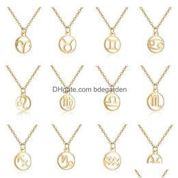 Pendant Necklaces New Zodiac Sign For Women Gold Plated Horoscope Aries Leo 12 Constellations Fashion Stainless Steel Chain Men Jewelr Dhnwm