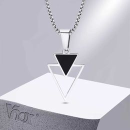 Pendant Necklaces Vnox New Fashion Triangle Pendant Necklace for Men Boys Minimalist Stainless Steel Hollow Geometric Collar Male Jewellery Gift Y240530NR5C