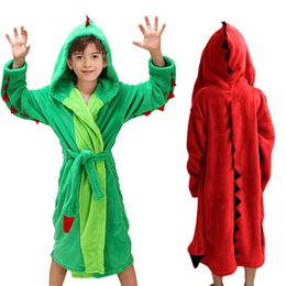 LOLANTA 3-15 Years Girls Boys' Plush Hooded Bathrobe - Dinosaur Fleece Robe L2405