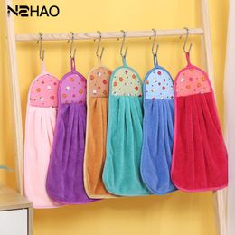 38*28cm Kitchen Towel Quick-drying Handkerchief Hanging Type Absorbent Coral Fleece Hand Towel For Children Small Towel