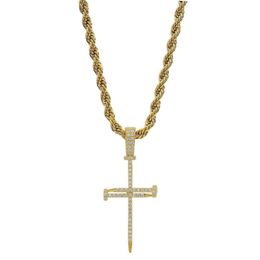 Gold Zircon Nail Cross Pendant Gold Silver Copper Material Iced Out Cross CZ Pendants Necklace Chain Fashion Hip Hop Jewellery 2296