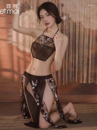 Work Dresses Sexy Underwear Hanging Neck Style Belly Pocket Tops Square Sheer Pajamas Hanfu Sets Summer Loose Fitting 1B3W