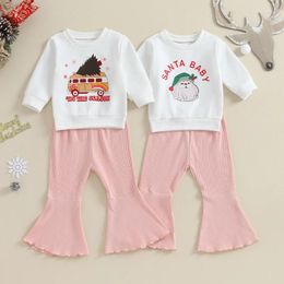 Clothing Sets Mubineo Toddler Girls 2 Piece Outfits Christmas Santa Car Print Long Sleeve Sweatshirt And Elastic Flare Pants Set Cute