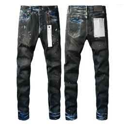 Men's Jeans Purple Men Fashion Top Street Heavy Industries Handmade Black Oil Paint Repair Low Rise Skinny Denim Pants 9051