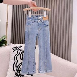 Spring Autumn New Children's Elastic Slit Flared Pants Baby Girls' Casual All Match Jeans Children Outer Wear Fashion Trousers F4053