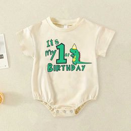 Rompers Its My First Birthday Print Baby Boy Bubble Romper Short Sleeve Oversized Bubble Bodysuit Birthday Party Infant Clothing Y240530K82W