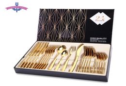 24pcs Gold Cutlery Dinner Set Cutlery Set Dishes Knives Forks Spoons Western Kitchen Dinnerware Stainless Steel Tableware Home SH15545241