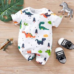 Rompers Newborn Baby Clothes unisex White animal print Summer cotton Short Sleeve Romper Infant Toddler Pyjamas One Piece Outfit 0-18M Y240530FK60