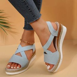 Sandals 2024 Hot Sale Ladies Shoes Elastic Band Womens Sandals Fashion Outdoor Casual Beach Sandals Women New Open Toe Wedge Sandals H240530 OVRP