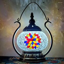 Table Lamps Turkish Handmade Mosaic Glass Bedroom Lights Restaurant Kitchen Rechargeable Lightings LED Fixtures Retro Home Decor