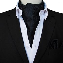 Bow Ties KAMBERFT Men Cashew Ascot Tie Wedding Floral Paisley Cravat Pocket Square British Gentleman Black Soft Neck Gifts Scarf