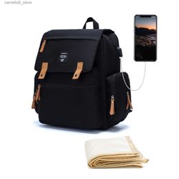 Diaper Bags LEQUEEN Diaper Bag Fashion Baby Bag Backpack Black Baby Stuff Organiser Mom Mummy Maternity USB Port Nappy Changing Wet Bag Q240530