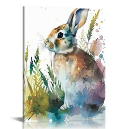 Portret królików zwierzęta sztuka sztuka płótna malowanie królika akwarela grafika grafika wielkanocna Prezenty dla pokoju do pokoju w sypialni dom dziki dekoracje ścienne