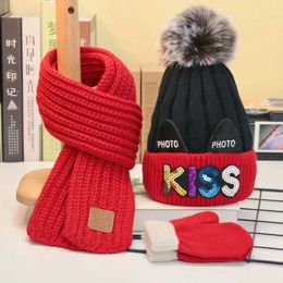 Scarves Wraps Scarves A three-piece set of childrens hat and scarf gloves for autumn and winter Boys and girls baby cute knit cap scarf suit WX5.29