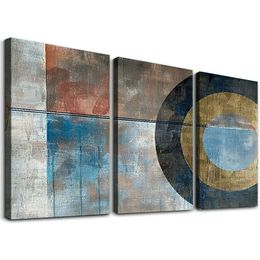Abstract Canvas Wall-Art For Office - Brown Wall Decor - Horizontal Wall Art Living Room Large Black Pictures Geometric Poster Ready To Hang 12''x16''X3 Panels