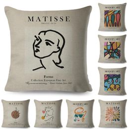 Pillow Abstract Colour Block Matisse Girl Coral Modern Pillowcase Linen Throw Cover Decor Geometric Case For Sofa Car