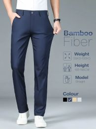Высококачественные роскошные прямые деловые брюки мужчины бамбуковые волокно -дизайнер весенний летний элегантный повседневной длинные формальные брюки