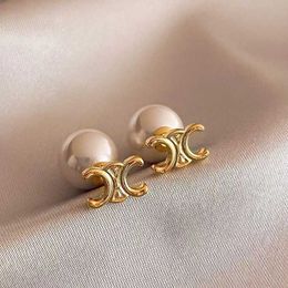 Crystal clear high quality women's Celins earrings high-end pearl new fashionable double-sided have logo L5IV