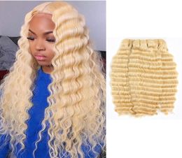 Peruvian Human Hair Blonde Three Bundles Deep Curly Hair Extensions 1028inch Deep Wave Vrigin Hair 613 Colour New Products8831949