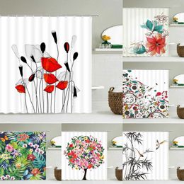 Shower Curtains 3D Printed Waterproof Fabric Fresh Flower Plant Bathroom Decorative Polyester With Hooks Curtain 240X180