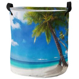 Laundry Bags Beach Sea Coconut Tree Dirty Basket Foldable Round Waterproof Home Organizer Clothing Children Toy Storage