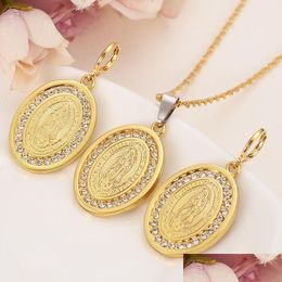 Earrings & Necklace Mother Virgin Mary Pendant Set Gold-Plating Catholic Relius Crystal Jewellery Christmas Gift Drop Delivery Dhgarden Dhtdt