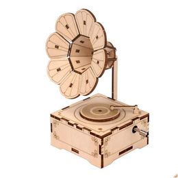 Craft Tools Creative Birthday Gifts Retro Music Box Diy Handmade Phonograph Wooden Boxes For Drop Delivery Home Garden Arts, Crafts Dhdbf