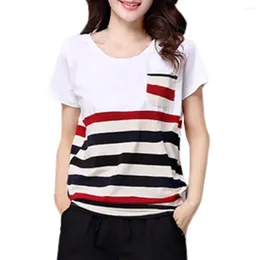 Women's T Shirts Women Polyester Striped Short-Sleeved Loose Plus Size T-Shirt Blouse Top Simple And Fashionable Versatile Clothing