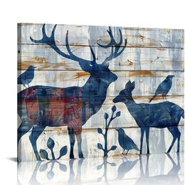 Deer Wall Art Picture Canvas Vintage Style Posters Print Modern Bathroom Decor Artwork Framed For Living Room Bedroom Wall Painting Home Decor