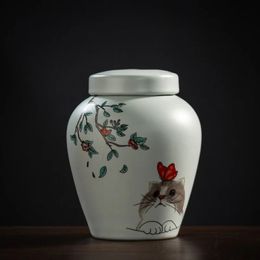 Hand Painted Ceramic Sealed Pet Memorial Urn Cute Cat Funeral Urn Home Placement Pet Supplies Capacity 520ml 240520