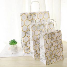 Gift Wrap 10 Pcs/lot Bronzing Printed Marble Paper Bags With Handles For PackagingFestival Wedding Party Favor Bag 21 15 8cm